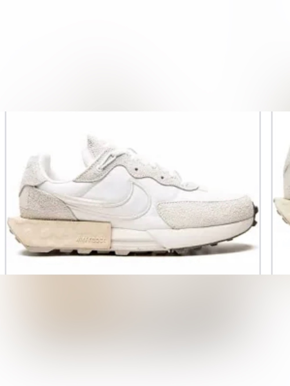 Nike White & Light Beige Fontanka Waffle Suede Low-Top Sneakers size 8